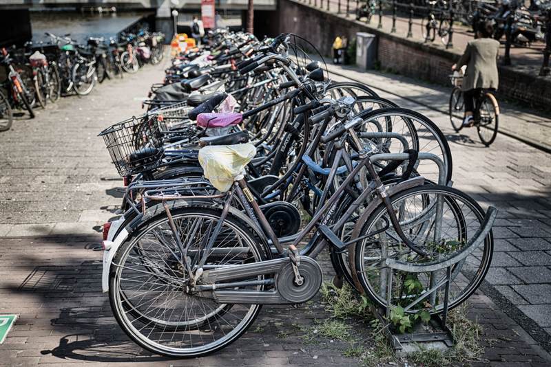 Lots of bikes parked in Amsterdam